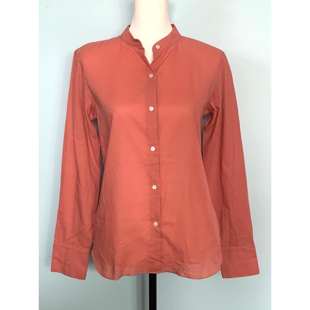 J. Crew Coral Striped Collarless Button Down Size 4